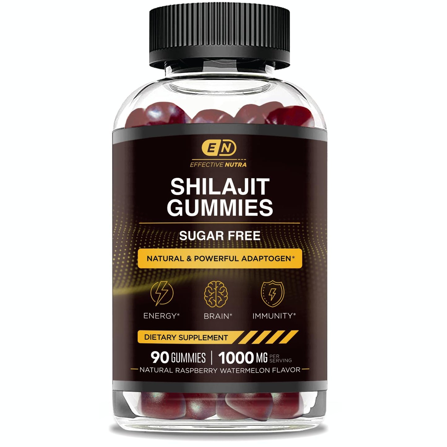 EFFECTIVE NUTRA Shilajit Gummies 1000mg | Pure Shilajit Resin for Energy, Brain & Immunity | Supplement for Men & Women | Sugar-Free, Vegan, Gluten-Free | Natural Berry Flavor, Made in USA (90ct)