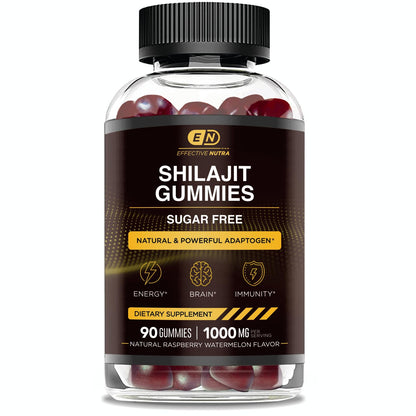 EFFECTIVE NUTRA Shilajit Gummies 1000mg | Pure Shilajit Resin for Energy, Brain & Immunity | Supplement for Men & Women | Sugar-Free, Vegan, Gluten-Free | Natural Berry Flavor, Made in USA (90ct)