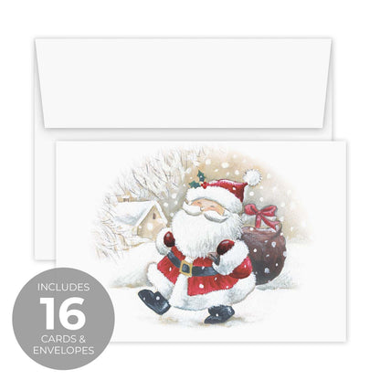 Canopy Street Masterpiece Happy Santa Christmas Cards / 16 Holiday Cards With Coordinating White Envelopes Set / 5 5/8" x 7 7/8" Jolly Winter Greeting Cards With Inside Verse/Made In The USA