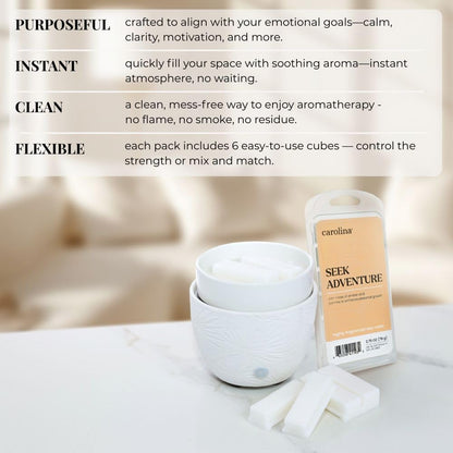 Carolina Seek Adventure Scented Wellness Wax Melts, Wax Melt Warmer Cubes, Long Lasting Scented Wax Warmer Cubes, 4 Pack, 6 Cubes Each - Made in The USA