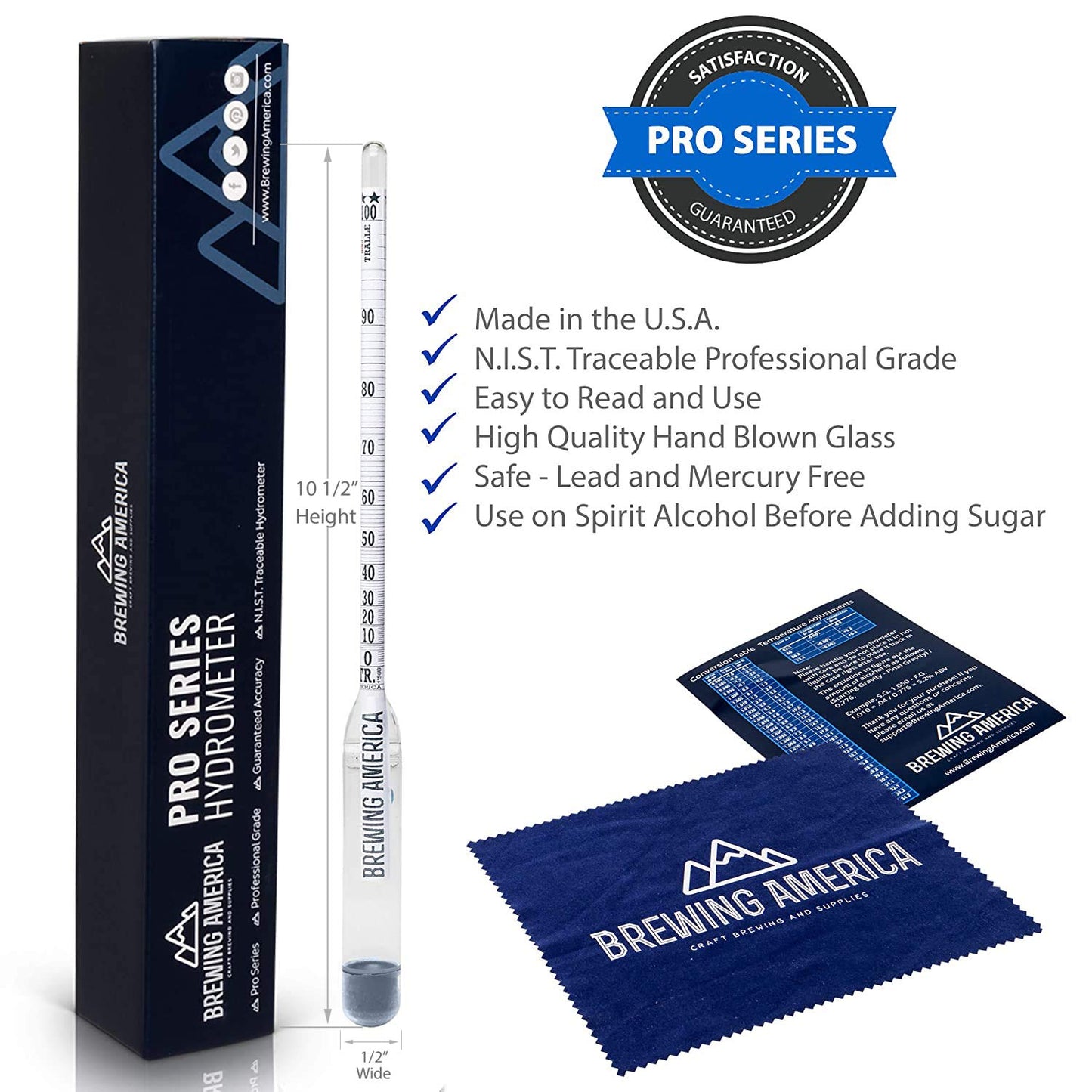 USA-Made Alcohol Hydrometer Tester 0-200 Proof & Tralle Pro Series Traceable - Distilling Moonshine Alcoholmeter for Proofing Distilled Spirits