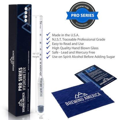 USA-Made Alcohol Hydrometer Tester 0-200 Proof & Tralle Pro Series Traceable - Distilling Moonshine Alcoholmeter for Proofing Distilled Spirits