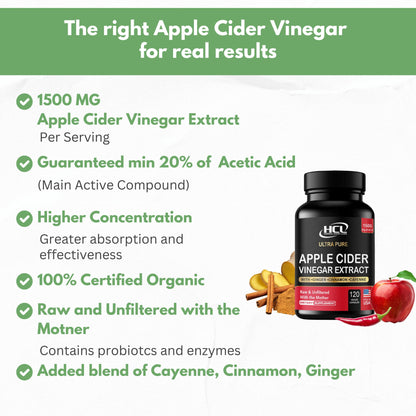 Organic Apple Cider Vinegar Capsules 1500 mg Extract with The Mother - Extra Strength Raw Apple Cider Pills w Ginger Cayenne Cinnamon - Natural Detox Potent Digestion Cleansing System ACV Supplement