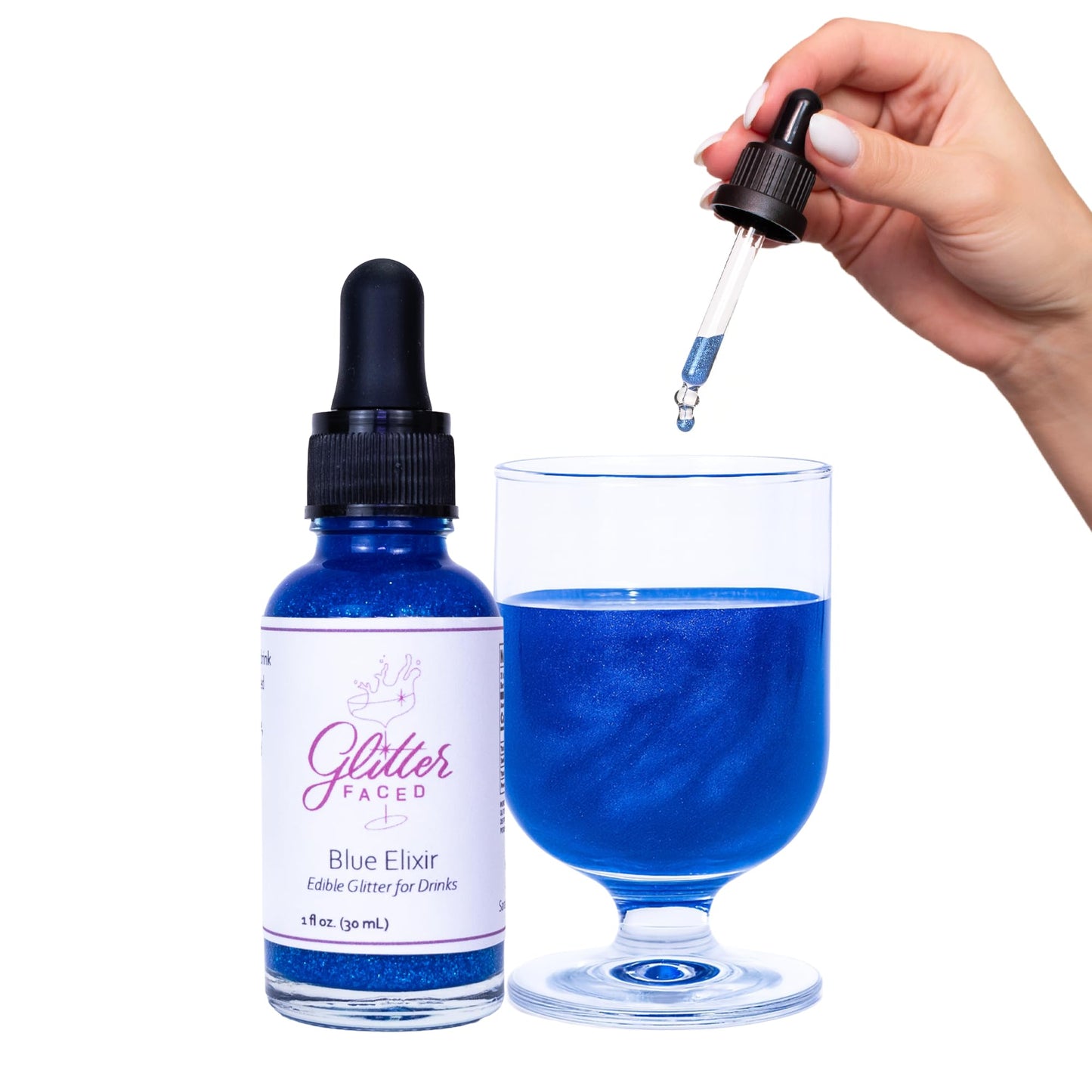 Glitter Faced Blue Edible Glitter For Drinks With 0-Calories, No Taste or Texture | 30ml Food-Grade, 30 Drinks, Luster Dust | Ideal for Beverages, Galentine’s, Parties & Events | Made in USA