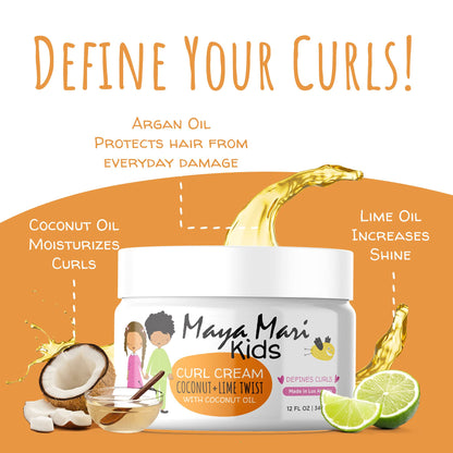 Maya Mari Kids Leave In Conditioner and Curl Cream | Hair Detangler and Smoothing Treatment Set | Curly Hair Products for Kids and Toddlers | Sulfate Free, Cruelty Free, and Made in USA