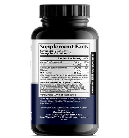 grow vitamin Sleep Supplement (90 Capsules) - Nootropic Infused Comprehensive Sleep & Recovery Supplement - GABA, Melatonin, Valerian Root, Magnesium, L-Theanine, Sensoril, Ashwagandha