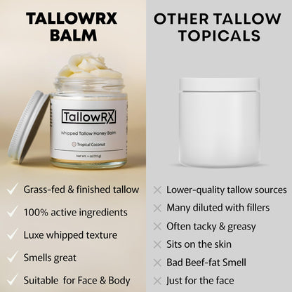 TALLOWRX 100% Grass-Fed Beef Tallow for Skin – Whipped Tallow Honey Balm, Pure & Organic Moisturizer for Face & Body with Manuka Honey, Jojoba & Calendula – Deep Hydration & Soothing (4 oz, Lavender)