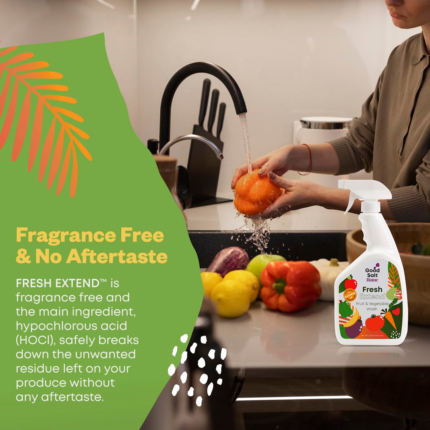 Good Salt Home Fresh Extend Fruit and Vegetable Wash, Natural Produce Cleaner, Made in the USA, 32 Ounce Bottle, 2-Pack