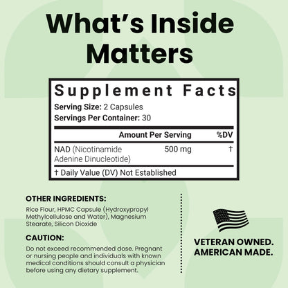 Luma Nutrition NAD+ Supplement 1000mg (500mg per Capsule) – Aging Plus Energy, Metabolism & Cellular Support – Pure NAD Supplements for Women & Men, Made in USA