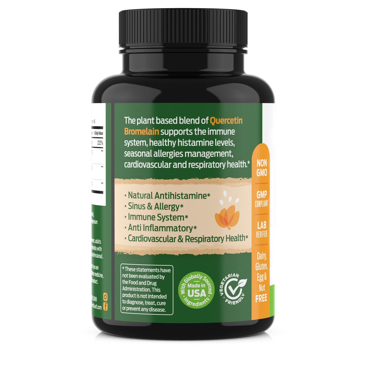 ForestLeaf Quercetin with Bromelain 1350mg - Blend with Vitamin C & Stinging Nettle Supplement, Quercetin 500mg Capsules, Non-GMO Gluten Free, Natural Immune & Respiratory Function, 90 Veggie Caps