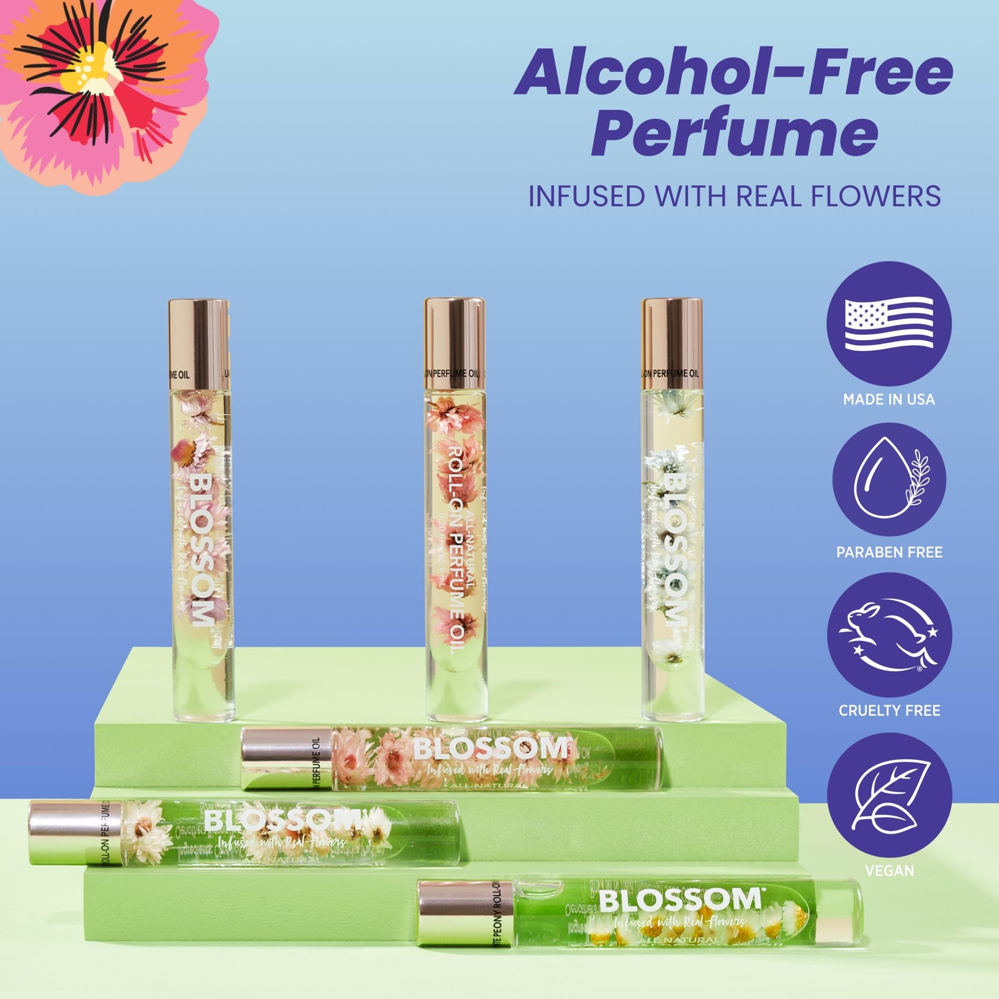 Blossom Roll on Perfume for Women Alcohol Free Rollerball Perfume Oil with Essential Oils, Infused with Real Flowers, Made in USA, 0.20oz, Patchouli Rose