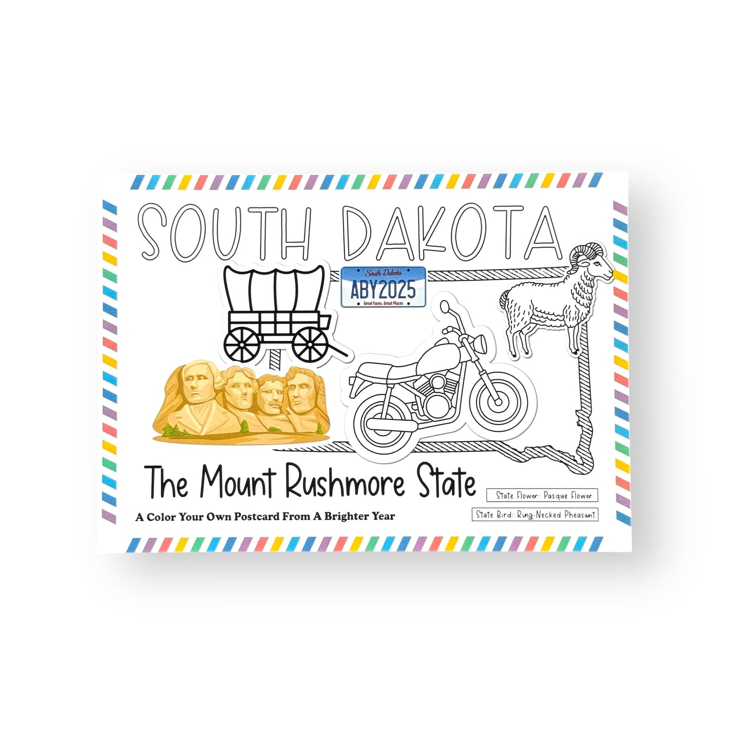 A Brighter Year Color Your Own Postcard - South Dakota State - 5"x 7", Premium Quality, Sturdy Cardstock, Sized for Mailing, Illustrations - Stress & Anxiety Relief