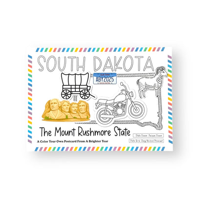 A Brighter Year Color Your Own Postcard - South Dakota State - 5"x 7", Premium Quality, Sturdy Cardstock, Sized for Mailing, Illustrations - Stress & Anxiety Relief
