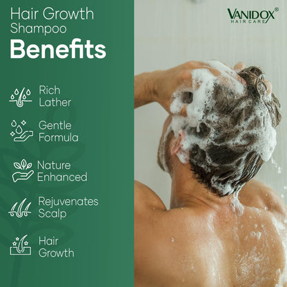 VANIDOX Carbonic Acid Shampoo for Men and Women with DHT Blockers - Made in USA - Stimulates Hair Growth, Scalp Exfoliator, Sulfate Free Shampoo with Biotin and Tea Tree Oil (16 Fl Oz)