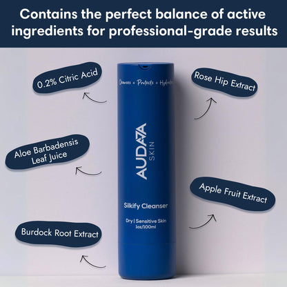 AUDAJA Silkify Cleanser for Dry & Sensitive Skin – Aloe Vera, Apple Stem Cell, Burdock Root & 0.2% Citric Acid – Hydrating, Soothing, Professional-Grade Face Wash – Made in USA, Cruelty-Free