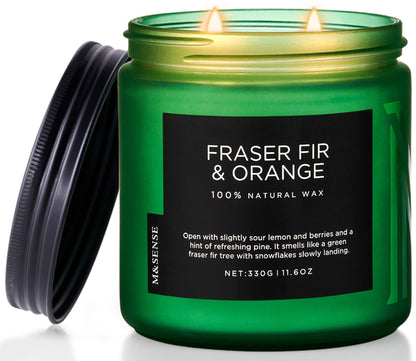 M&SENSE Fir & Orange Scented Candle, 11.6oz Soy Wax Non Toxic for Home Up to 70 Hours, 2 Cotton Wick Christmas Tree Scent Holiday Aromatherapy Candle for Relaxation