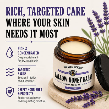 Organic Beef Tallow for Skin - 2OZ (Lavender, Concentrated) — US-Made Grass Fed Tallow and Honey Balm Moisturizer for Face, Hands & Body — Intensive Care for Dry Sensitive Skin, Eczema (No Additives)
