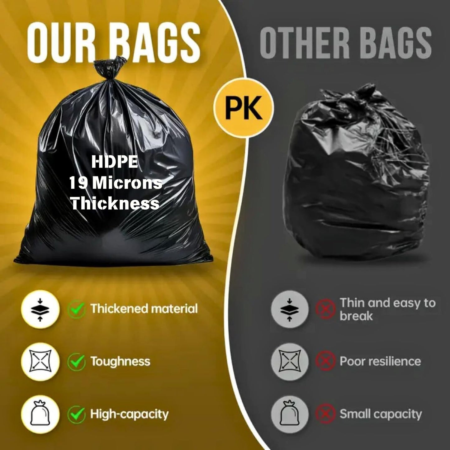 55-60 Gallon Trash Bags, 100 Count High Density Garbage Bags, Recycling Trash Can Liners, Sturdy & Tear-Resistant Large Black Plastic Bag for Kitchen Yard Outdoor Commercial Use, Lawn Leaf Waste Bags