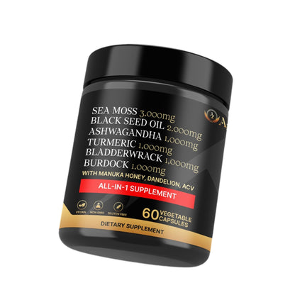 AZ ApexZone Sea Moss Capsules - Health Supplements - True Seamoss Black Seed Oil Ashwagandha Burdock Root, Tumeric Supplement with Manuka Honey, Dandelion Root ACV - 60 Capsules