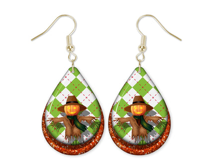 Fall Earrings for Women Autumn Lightweight Teardrop Dangle Fun Colorful Statement Jewelry Handmade by the Painted Pug (Scarecrow)
