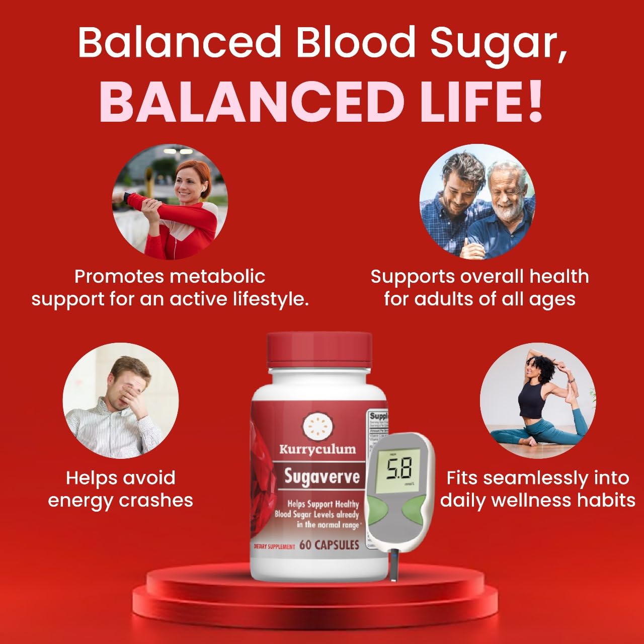 Kurryculum Sugaverve Supplement–Supports Healthy Levels Already Within Normal Range – Includes Bitter Melon Extract, Vanadium, Chromium, Cinnamon, & Alpha Lipoic Acid-60 Capsules