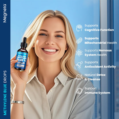 Methylene Blue Drops 1% USP, Pharmaceutical Grade Supplement for Brain & Cellular Health, No Formaldehyde, Made in USA, 2 Fl Oz