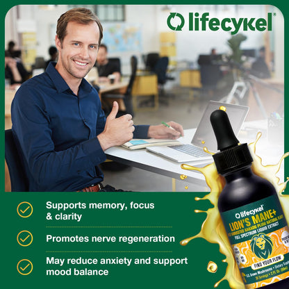Life Cykel Cordyceps + Lions Mane Extract Performance Pack - Organic Mushroom Supplement for Energy, Focus & Mental Clarity - USA Made, Pure & Potent Mushroom Liquid Drops for Adults