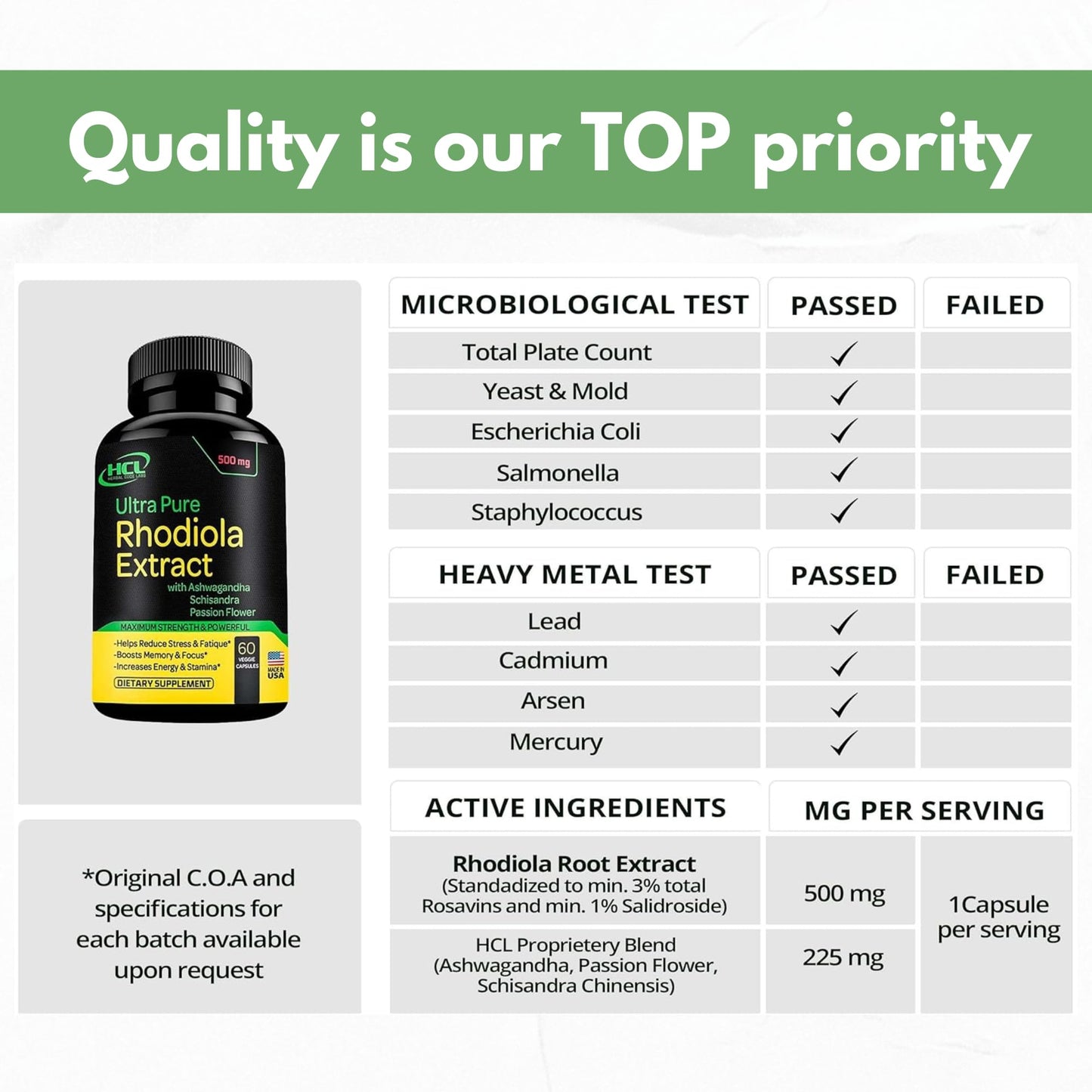 Rhodiola Rosea Supplement High Potency Extract 500mg - 3% Rosavins 1% Salidrosides with Ashwagandha Shisandra Passion Flower Herb Powder Capsules - Natural Way to Relieve Stress - Pills for Energy