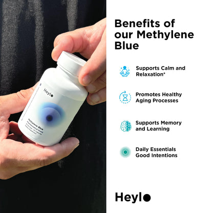 Heylo Methylene Blue Capsules - Pharmaceutical USP Grade Quality | Third Party Tested | Boosts Memory, Focus, Clarity, Energy | Supports Cellular & Mitochondrial Function, Made in USA, 30mg