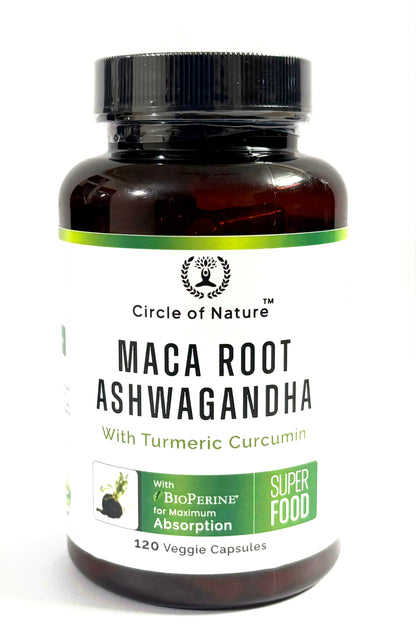 Maca Root, Ashwagandha Root Extract, Capsules for Men & Women with Turmeric Curcumin and Bioperine 120 Capsules Made in USA