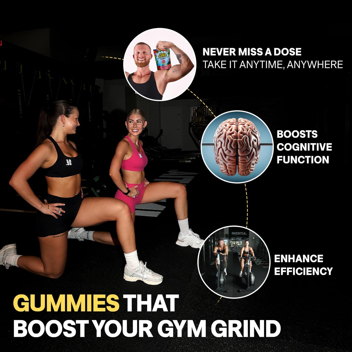 WILD GAINZ Creatine Monohydrate Gummies for Men & Women 5000mg - Sugar-Free Strawberry Flavor, Vegan, Non-GMO, Gluten-Free. Supports Muscle Growth, Strength & Focus. Made in USA - 120 Chews