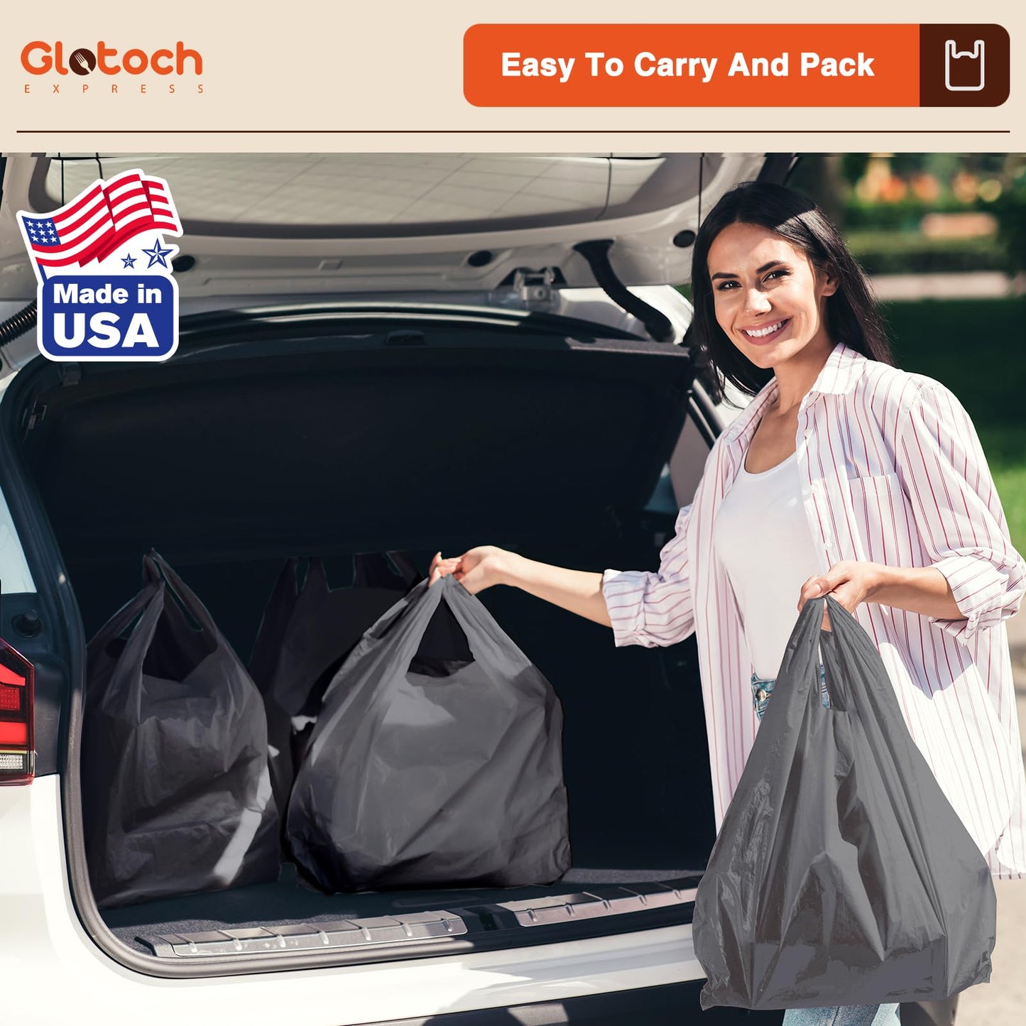 Glotoch 1000 Count Plastic T-shirt Bags Grey, 11.5" x 6.5" x 21" White Grocery Bags with Handles for Restaurant, Retail, Grocery Store, Takeout, Convenience Stores, Shopping Bag in Bulk