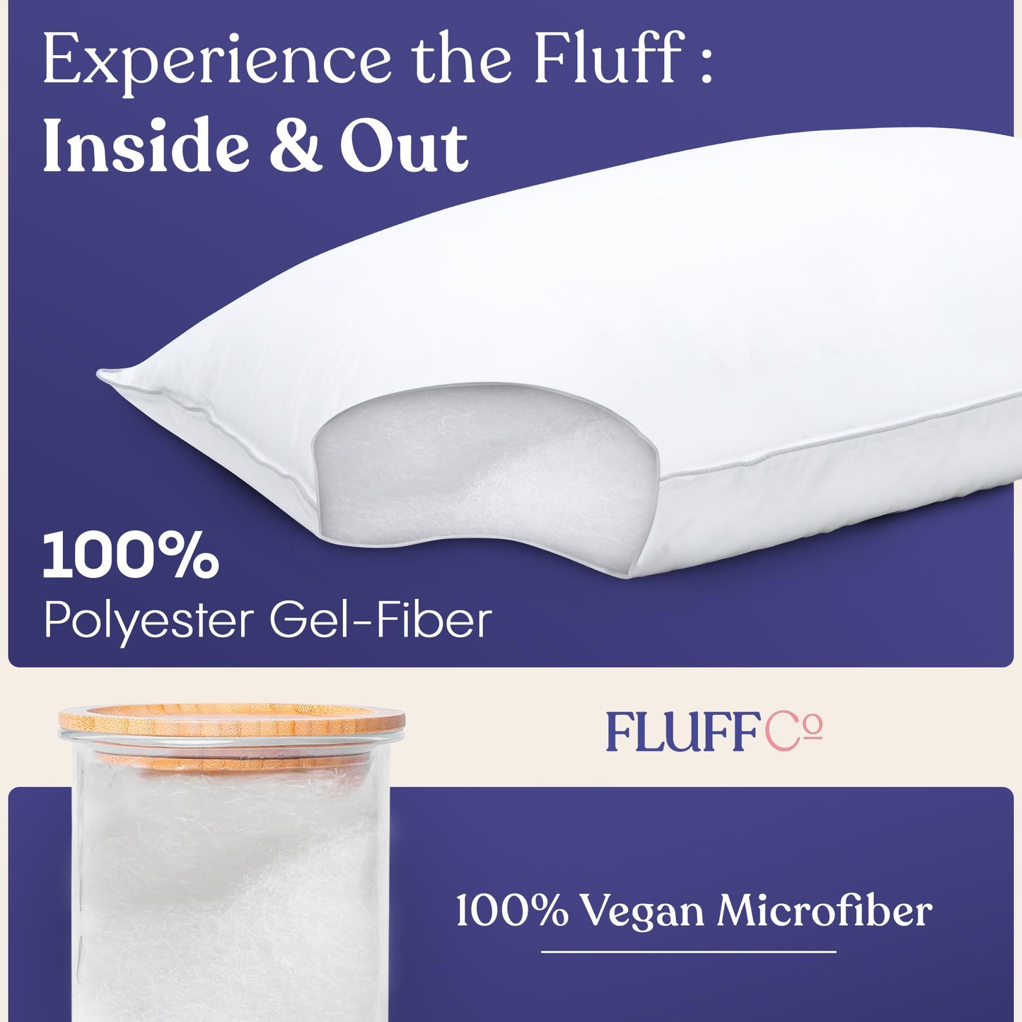 FluffCo Down Alternative Pillows King Size Set of 2 - King Bed Pillows for Sleeping - Made in USA - Cooling Surface and Machine Washable for Side, Back, and Stomach Sleepers