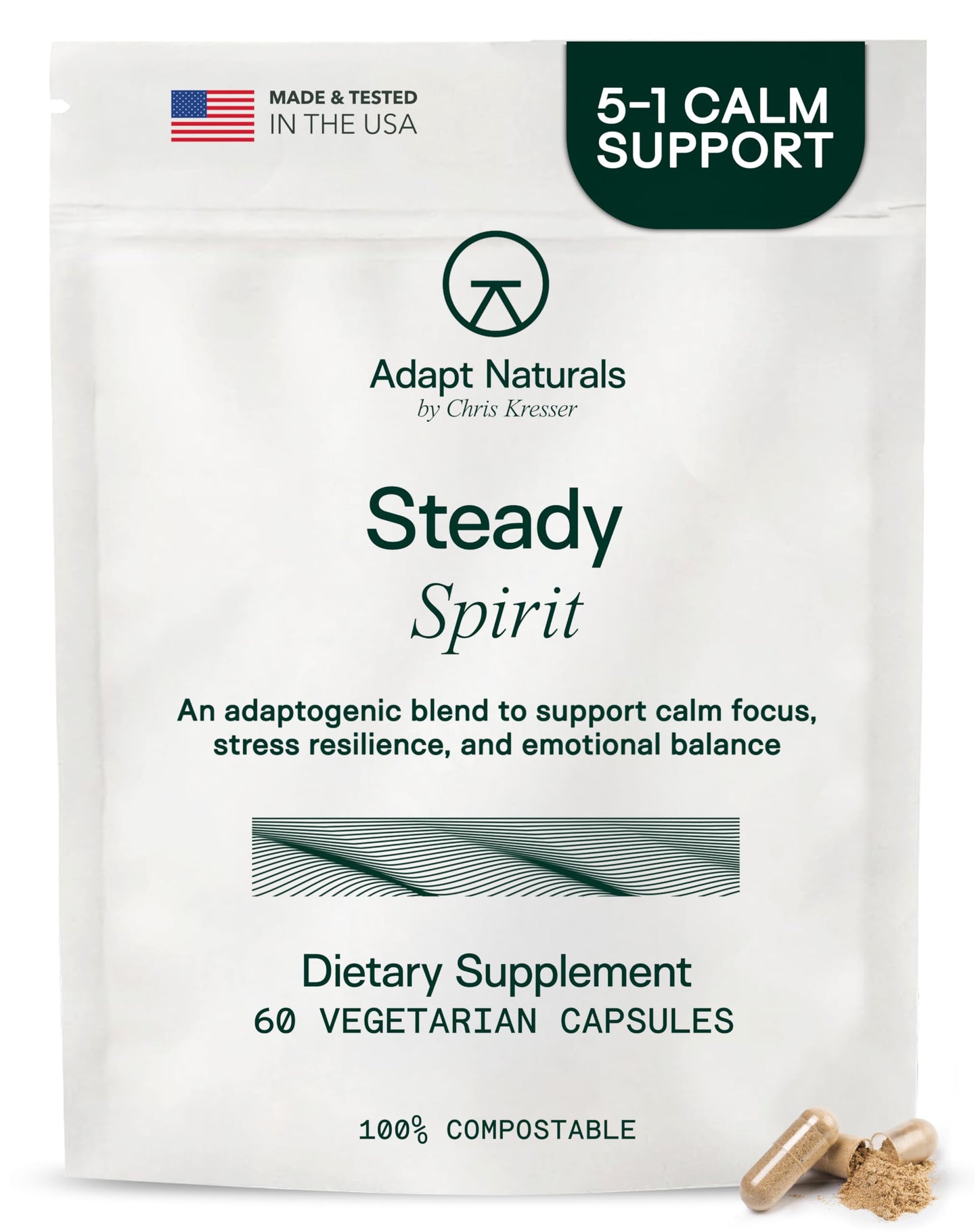 Adapt Naturals Steady Spirit Stress, Anxiety & Mood Support Supplement for Women and Men with Ashwagandha, L-Theanine, Holy Basil, Saffron, and Lemon Balm - Stress Relief Supplement - 60 Day Supply