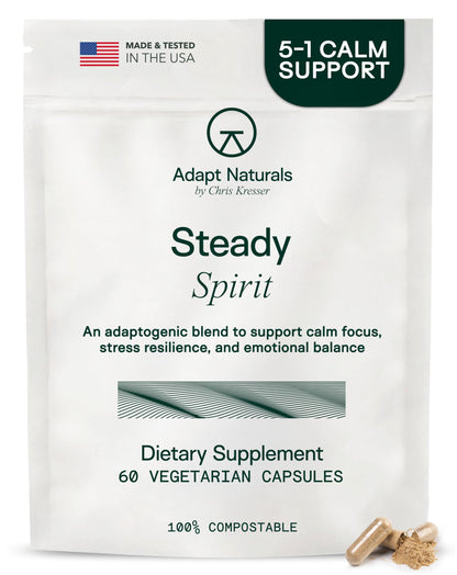Adapt Naturals Steady Spirit Stress, Anxiety & Mood Support Supplement for Women and Men with Ashwagandha, L-Theanine, Holy Basil, Saffron, and Lemon Balm - Stress Relief Supplement - 60 Day Supply