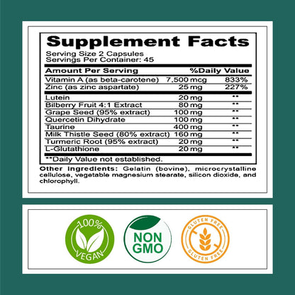 Kurryculum OptiKind Vision Support Supplement, 90 Capsules, Eye Health Formula with Lutein and Glutathione