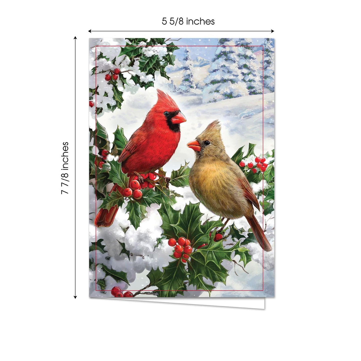 Masterpiece Cardinal Couple Christmas Cards / 16 Festive Holiday Cards With Coordinating White Envelopes Set / 5 5/8" x 7 7/8" Winter Cardinals Greeting Cards With Inside Verse/Made In The USA