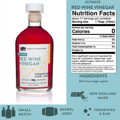 American Vinegar Works - Essential Kitchen Vinegars & Extra Virgin Olive Oil Gift Set - Includes Apple Cider, Red Wine, Rice Wine, and Chardonnay Wine Vinegars (8.5oz ea) with a EVOO (16.9oz)