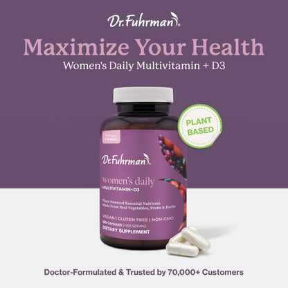 Dr. Fuhrman 2 Month Supply Multivitamin for Women + D3 Vitamin for Immune Support | Vegan Formula Womens Multivitamin with B12 & Zinc | Whole Food multivitamin with 17 Fruits & Veggies | Non GMO