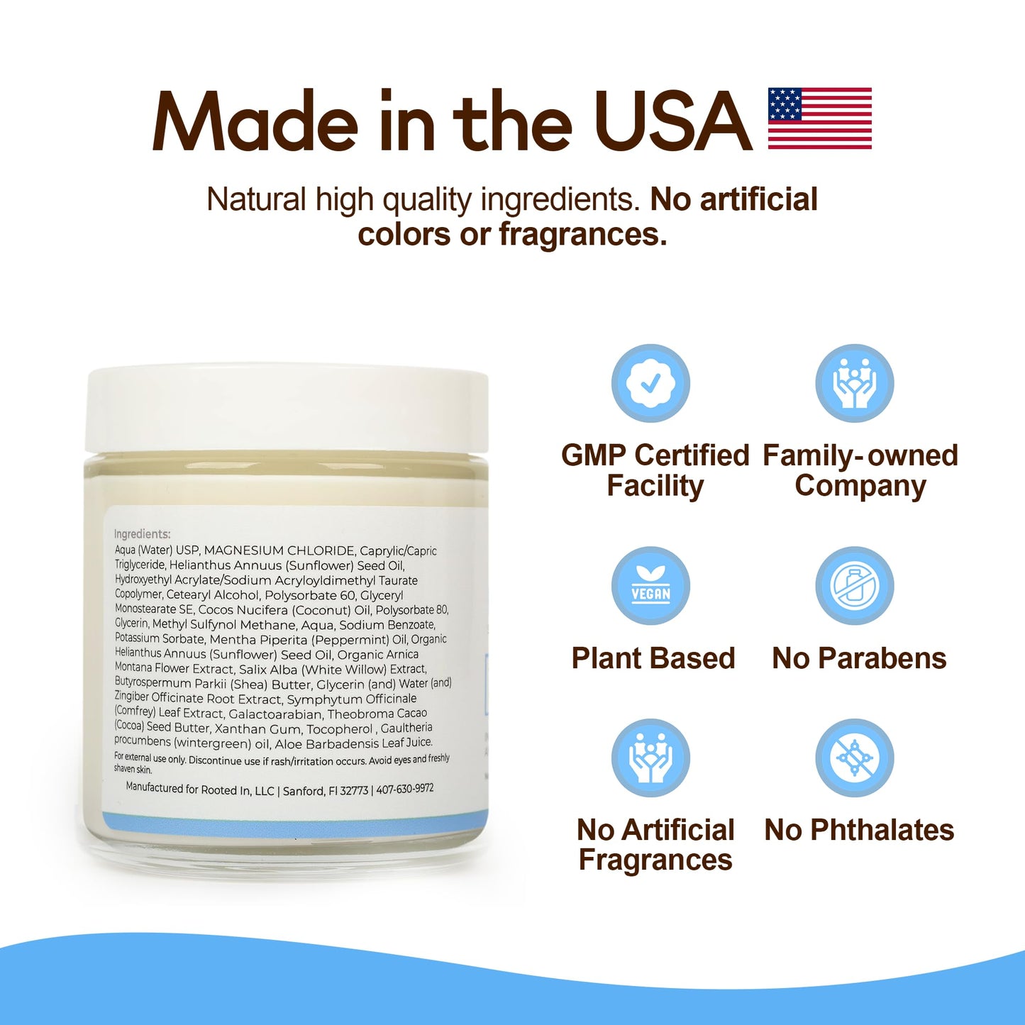 Rooted In Relief Topical Magnesium Cream for Cramping & Soreness, Comfrey & Peppermint Essential Oil Body Butter, 11,000mg Pure Magnesium Lotion for Leg Cramps, Muscle Relaxer, Safe for Kids, 4 oz