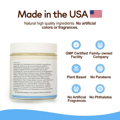 Rooted In Relief Topical Magnesium Cream for Cramping & Soreness, Comfrey & Peppermint Essential Oil Body Butter, 11,000mg Pure Magnesium Lotion for Leg Cramps, Muscle Relaxer, Safe for Kids, 4 oz