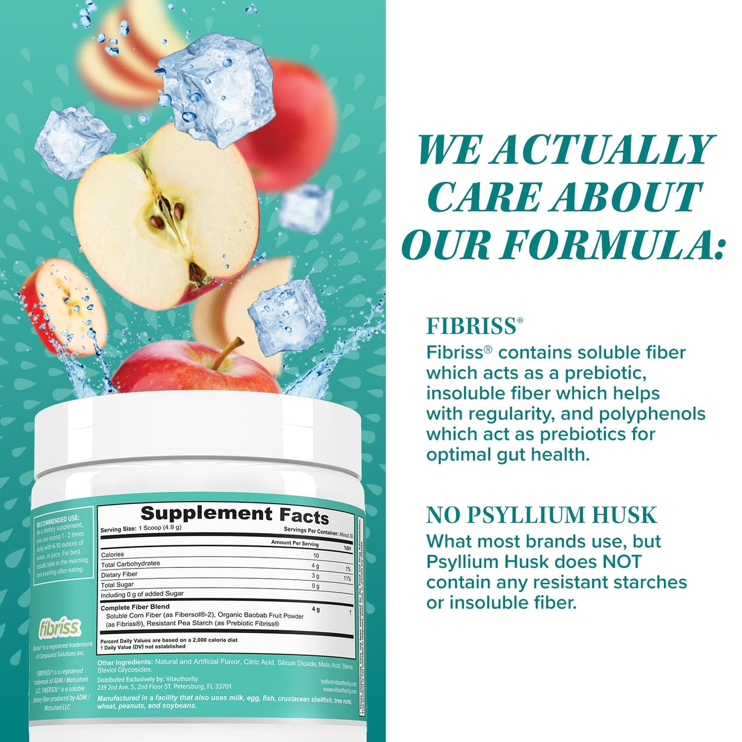 Prebiotic Fiber Powder Supplement | Healthy Gut Cleanse Detox for Women and Digestive Health Regularity, Satiety & Bloating Relief | Colon Cleanser Powder Apple Flavored, 30 Servings