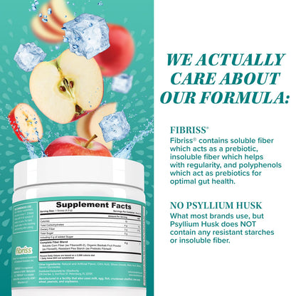 Prebiotic Fiber Powder Supplement | Healthy Gut Cleanse Detox for Women and Digestive Health Regularity, Satiety & Bloating Relief | Colon Cleanser Powder Apple Flavored, 30 Servings