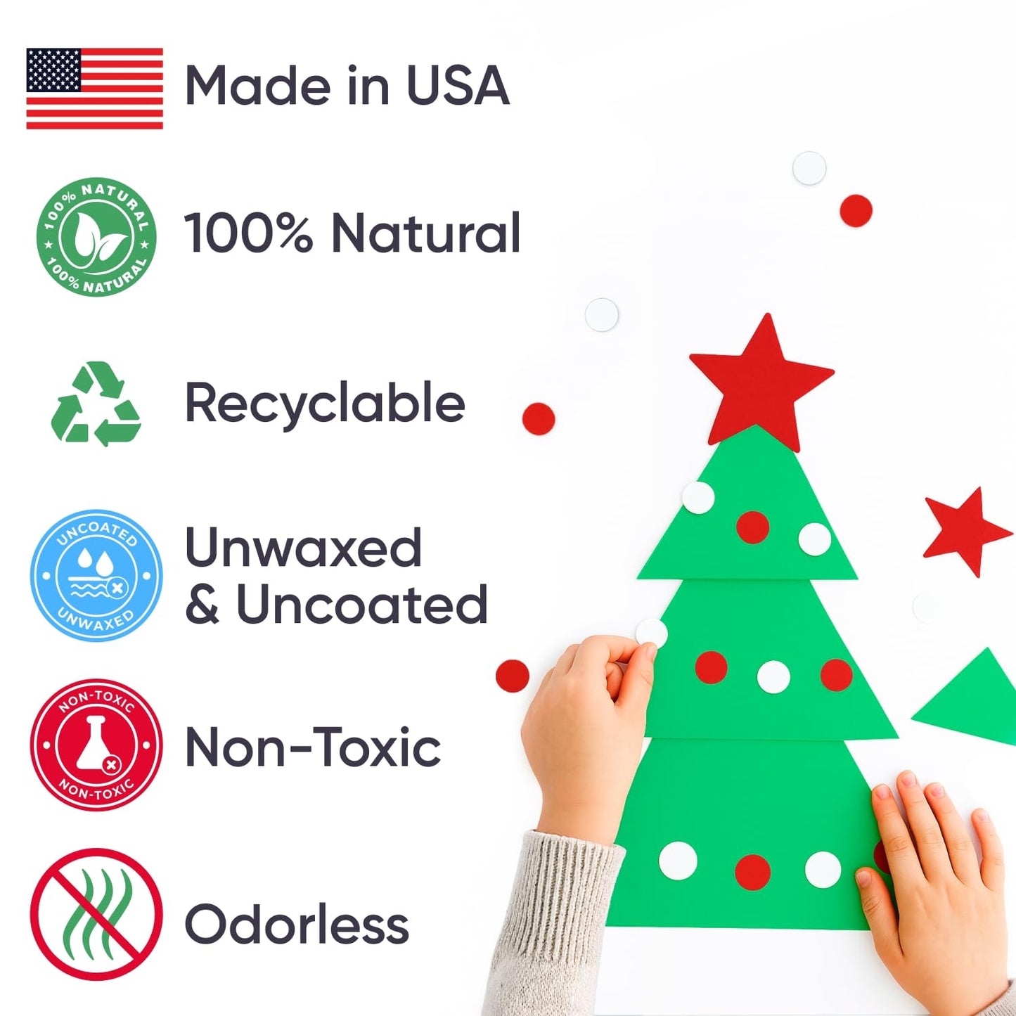 Paclord 12" x 1200" (100 ft) Red, Green, White Christmas Kraft Paper Set, 3 Rolls, 45 lbs - Made in USA Christmas Art Colored Paper, Gift Wrapping