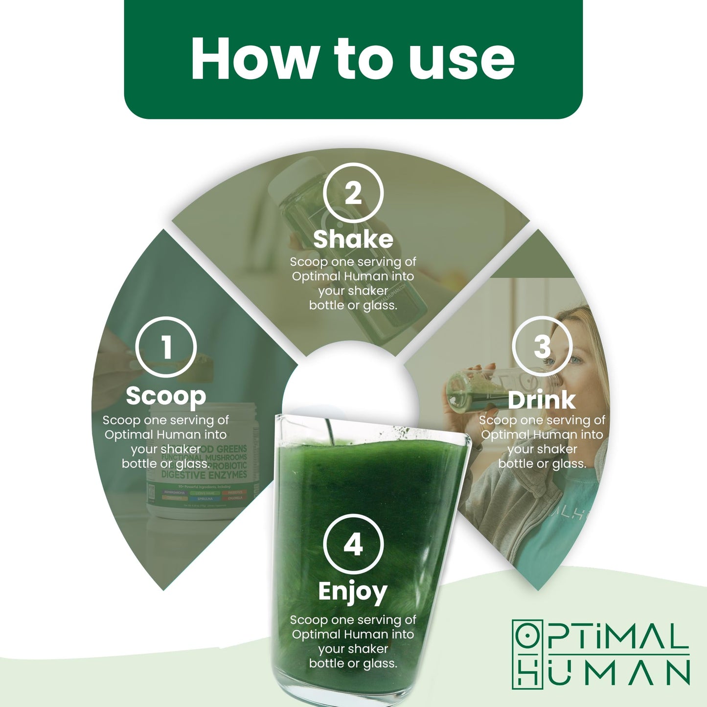 Optimal Human Superfood Greens Powder | 90+ Premium Non-GMO Ingredients | Organic Spirulina, Chlorella, Ashwagandha, Lion's Mane, 10+ Billion Probiotic & Digestive Enzymes | Energy, Longevity