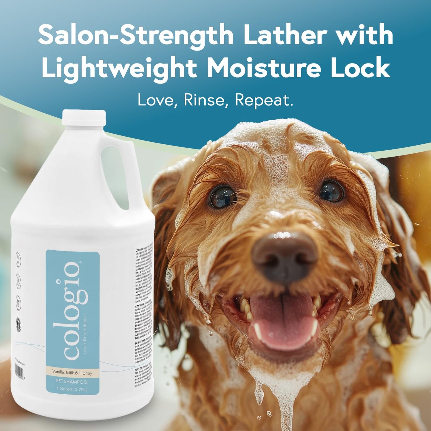 Cologio Dog Shampoo with Manuka Honey – Odor Eliminator & Itch Easing for Dry, Sensitive Skin – Gentle & Moisturizing Groomer-Developed Formula – Paraben-Free, Made in USA - 1 Gallon