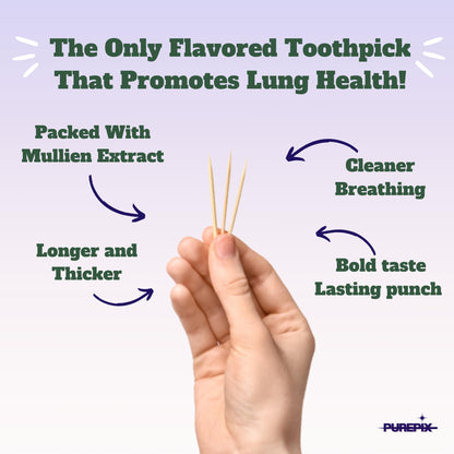 Mullein Pix, Extra Thick Flavored Toothpicks Infused with Mullein Leaf, Natural Quit Smoking Alternative, Lung Cleanse Support, Nicotine Free, Kosher Vegan, Made in The USA, (5 Variety Pack)