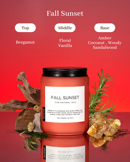 M&SENSE Fall Sunset Amber Scented 19.4oz 110 Hours Long Lasting Slow Burning Candle for Housewarming, Large Natural Soy Organic Relaxing Aromatherapy Candle Gifts for Women Men