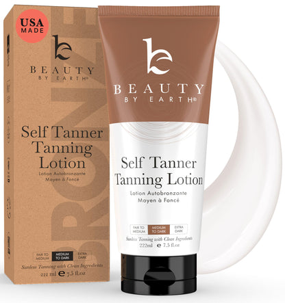 Beauty by Earth Self Tanner - USA Made with Natural & Organic Ingredients, Moisturizing Self Tanning Lotion with Aloe Vera & Coconut for a Natural Glow, Streak-Free Fake Tan