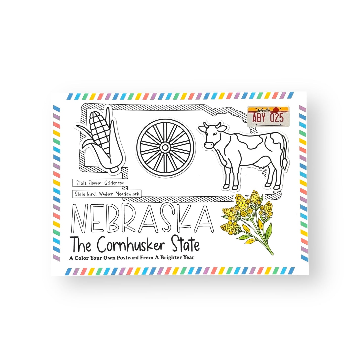 A Brighter Year Color Your Own Postcard - Nebraska State - 5"x 7", Premium Quality, Sturdy Cardstock, Sized for Mailing, Illustrations - Stress & Anxiety Relief